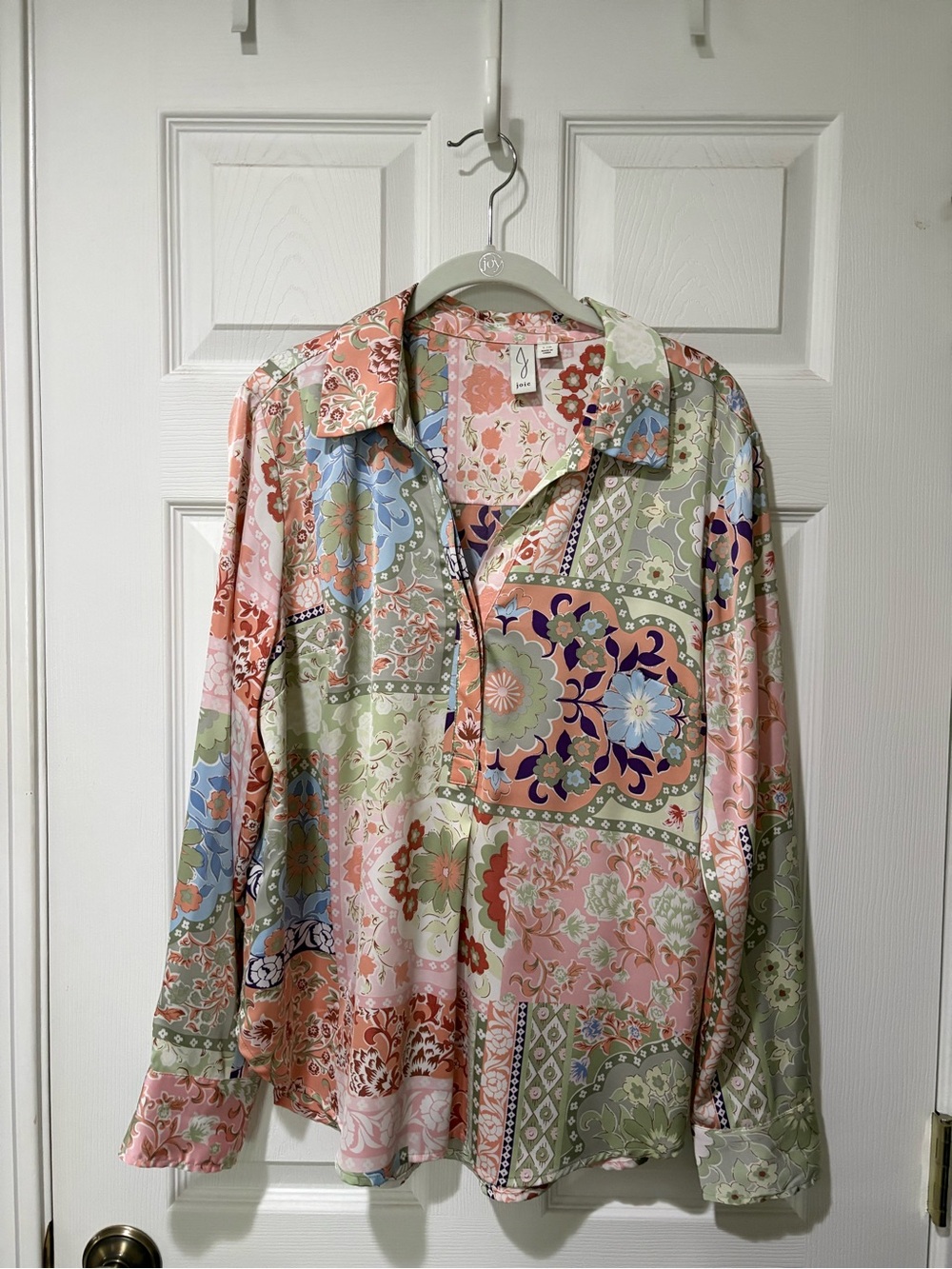 Joie Pastel Patchwork Button-Front Blouse - Pink, Green, Blue